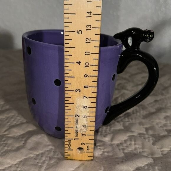 Purple Polka Dot Coffee Mug With Black Cat Handle - Picture 6 of 6